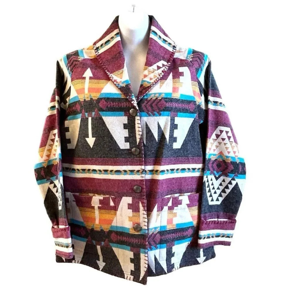 NWT Jacket Blazer Med Southwestern Aztec Print Multi-Color Soft Warm Fall Cabin